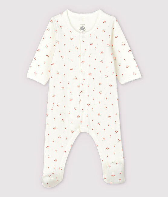 Body-pigiama ciliegie bebè in tubique in cotone biologico bianco MARSHMALLOW/bianco MULTICO