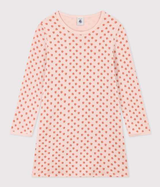 Camicia da notte fiore bambina in tubique rosa SALINE/bianco MULTICO