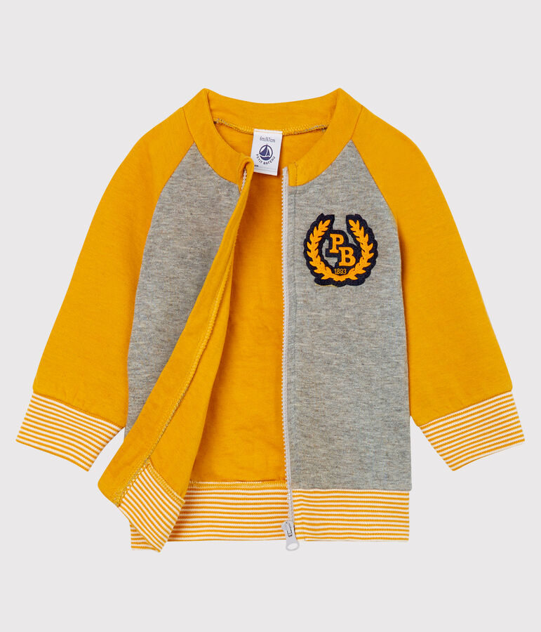 Cardigan zippato beb&egrave; maschio in tubique grigio/giallo