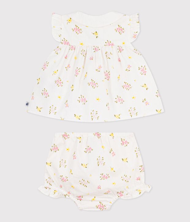 Set 2 pezzi in cotone composto da camicetta e bloomer con stampa a fiori neonata bianco/multicolore