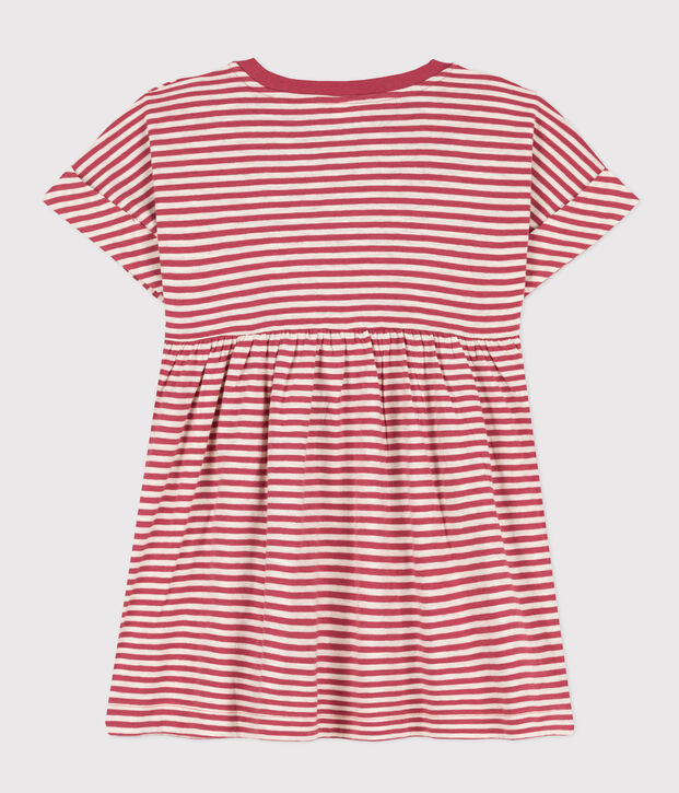 Abito bambina in jersey fiammato a righe rosa/ecru