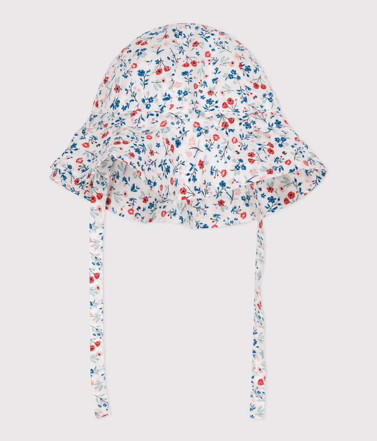 Cappellino in popeline con stampa a fiori neonata bianco/multicolore