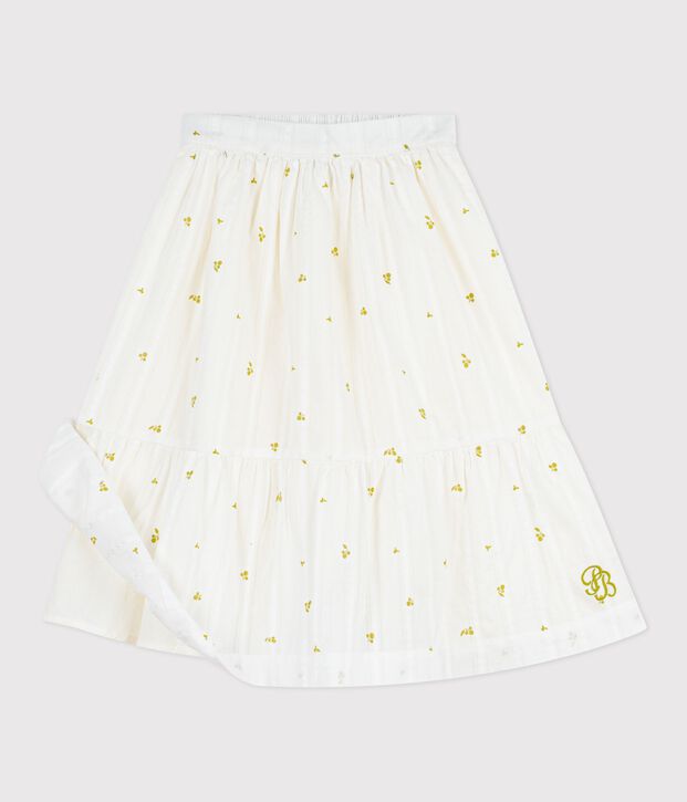 Gonna lunga bambina in cotone con stampa a fiori bianco/verde