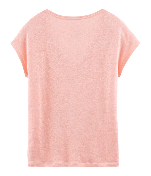 T-shirt maniche corte donna in lino cangiante rosa/rosa