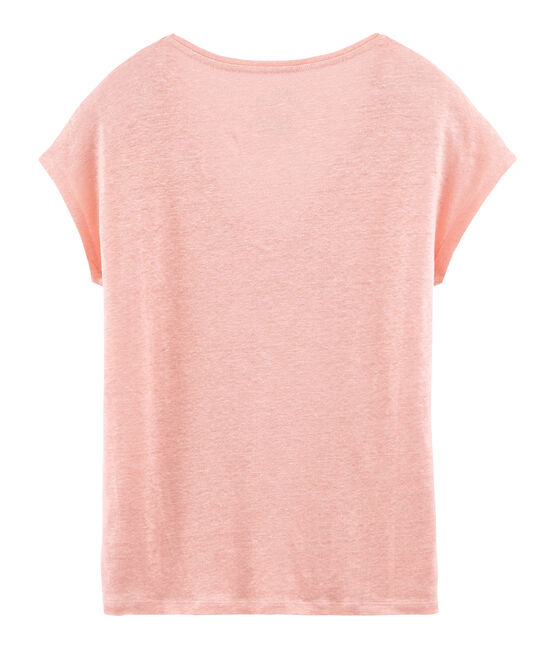 T-shirt maniche corte donna in lino cangiante rosa ROSAKO/rosa COPPER
