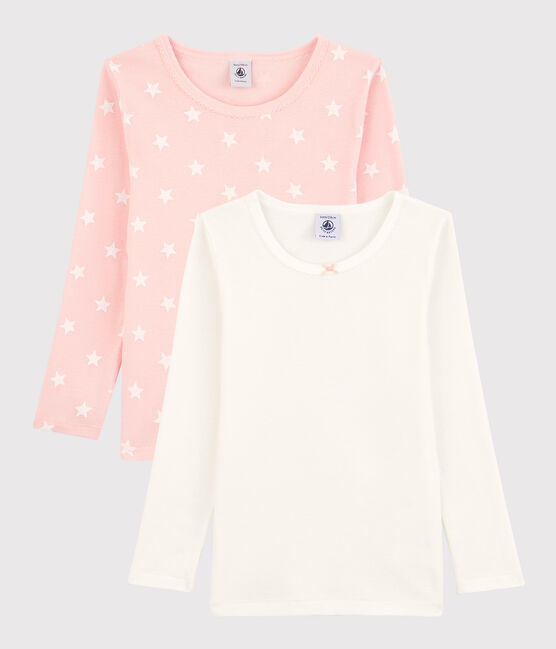 Confezione da 2 t-shirt bambina a maniche lunghe fantasia stellata in cotone variante 1