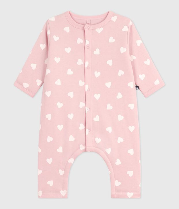 Tutina imbottita in cotone con stampa a cuori neonata rosa/ecru