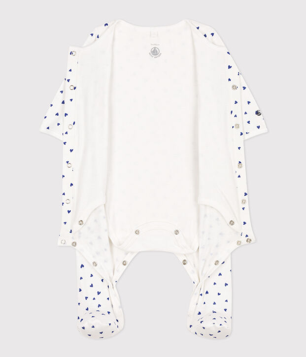 Bodyjama in tubique motivo cuore bianco/blu