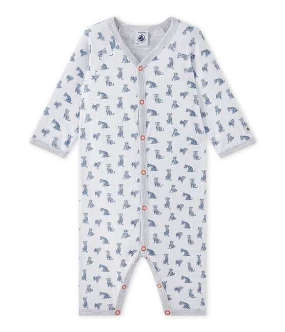 Tutina senza piedi bebè bambino in tubique bianco ECUME/bianco MULTICO
