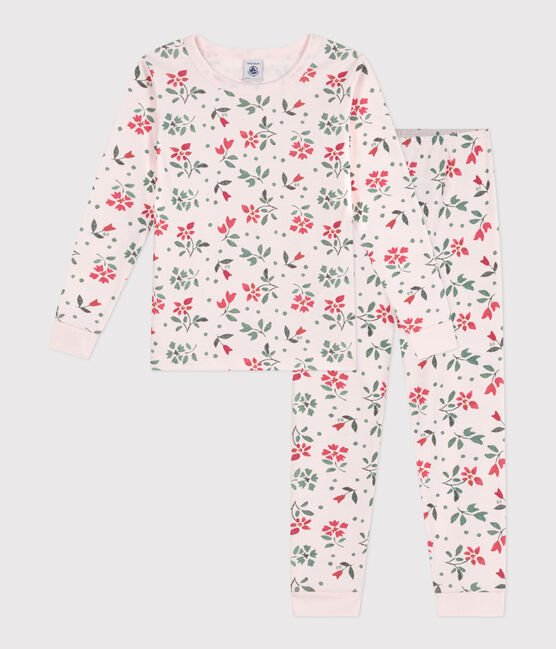 Pigiama molto aderente in cotone a fiori bambina rosa FLEUR/bianco MULTICO