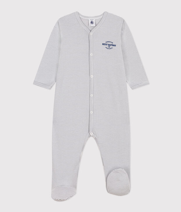 Pigiama beb&egrave; in cotone millerighe grigio/bianco