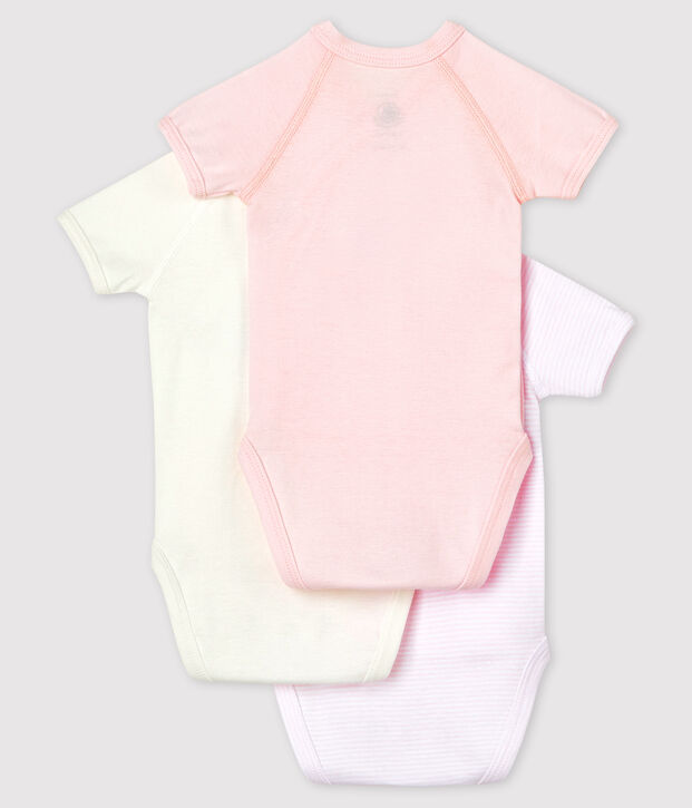 Confezione da 3 body incrociati millerighe manica corta beb&egrave; in cotone biologico multicolore
