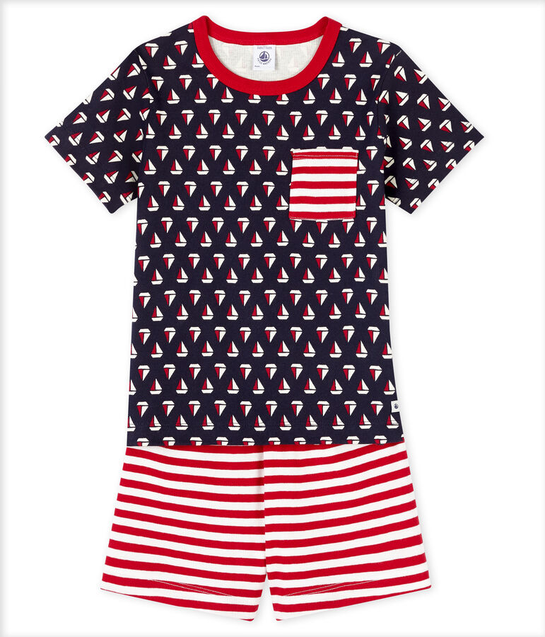 Pigiama corto bambino a costine blu/multicolore