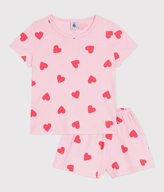 Pigiama corto in cotone con stampa a cuori bambina
