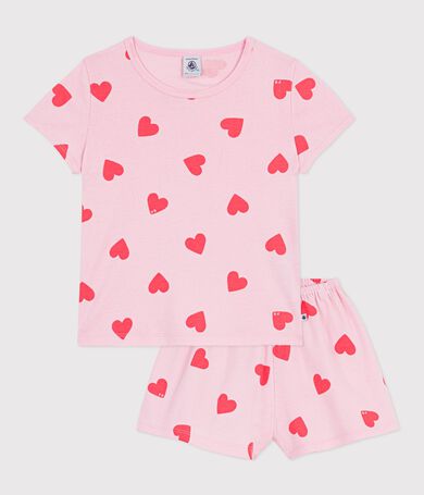 Pigiama corto in cotone con stampa a cuori bambina