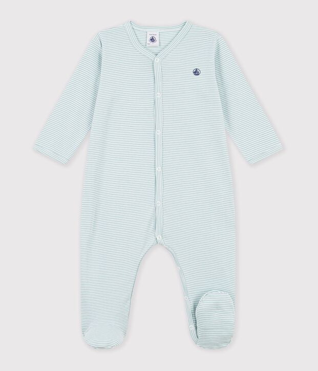 Pigiama in cotone millerighe neonato verde/bianco
