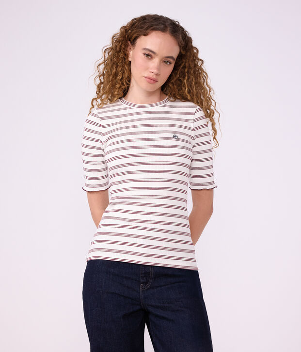 T-shirt a maniche corte in cotone a righe donna bianco/rosso