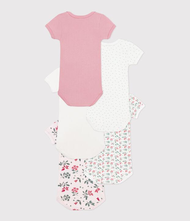 Set da 5 body a maniche corte in cotone a fiori neonato multicolore