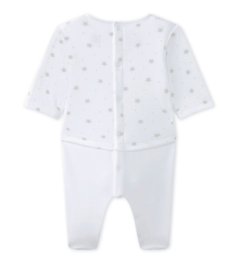Tutina per beb&eacute; unisex in doppio tessuto bianco ECUME/marrone SHITAKE