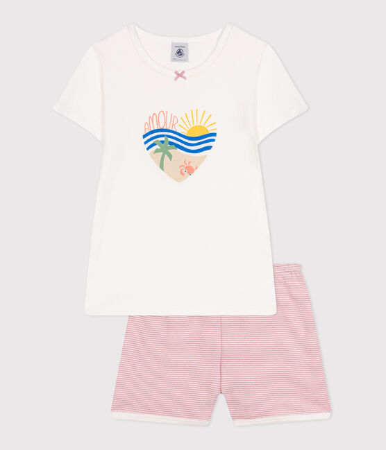 Pigiama corto in cotone bambina bianco MARSHMALLOW/rosa CHARME
