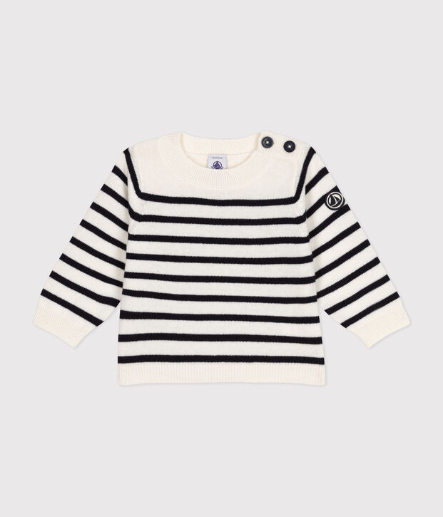 Pullover in maglia di lana e cotone neonato bianco/blu