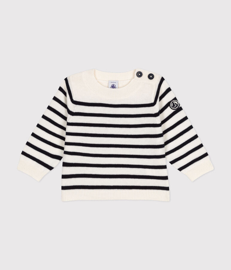 Pullover in maglia di lana e cotone neonato bianco/blu