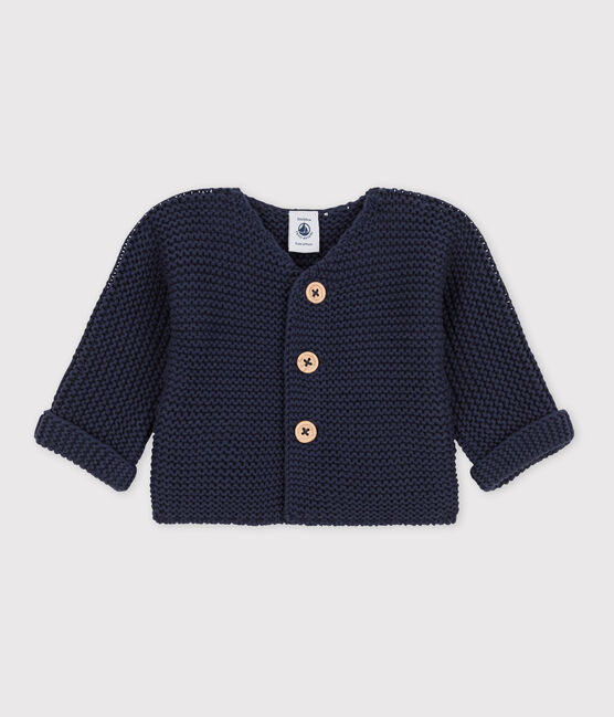Cardigan bebè in tricot in cotone a punto legaccio blu SMOKING