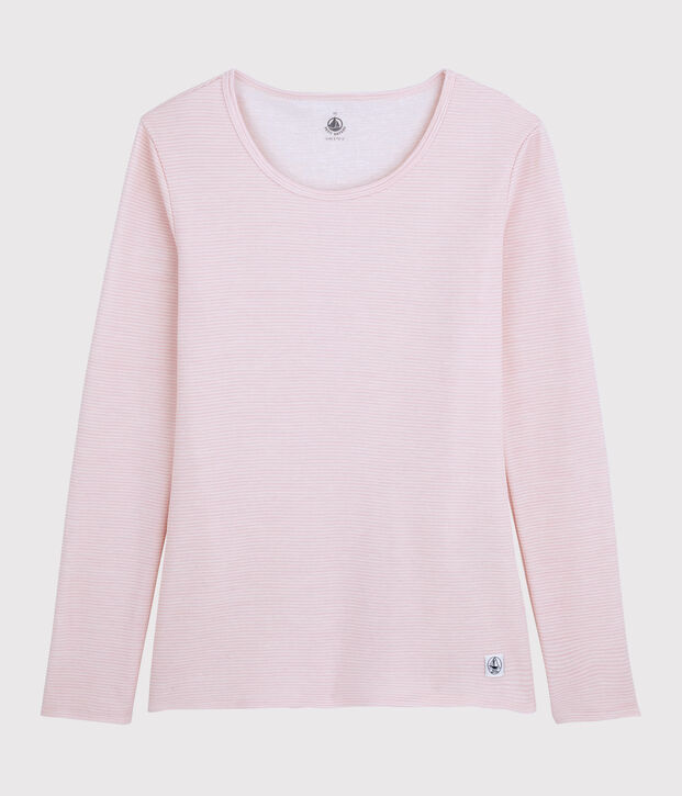 T-shirt in lana e cotone Donna rosa/bianco