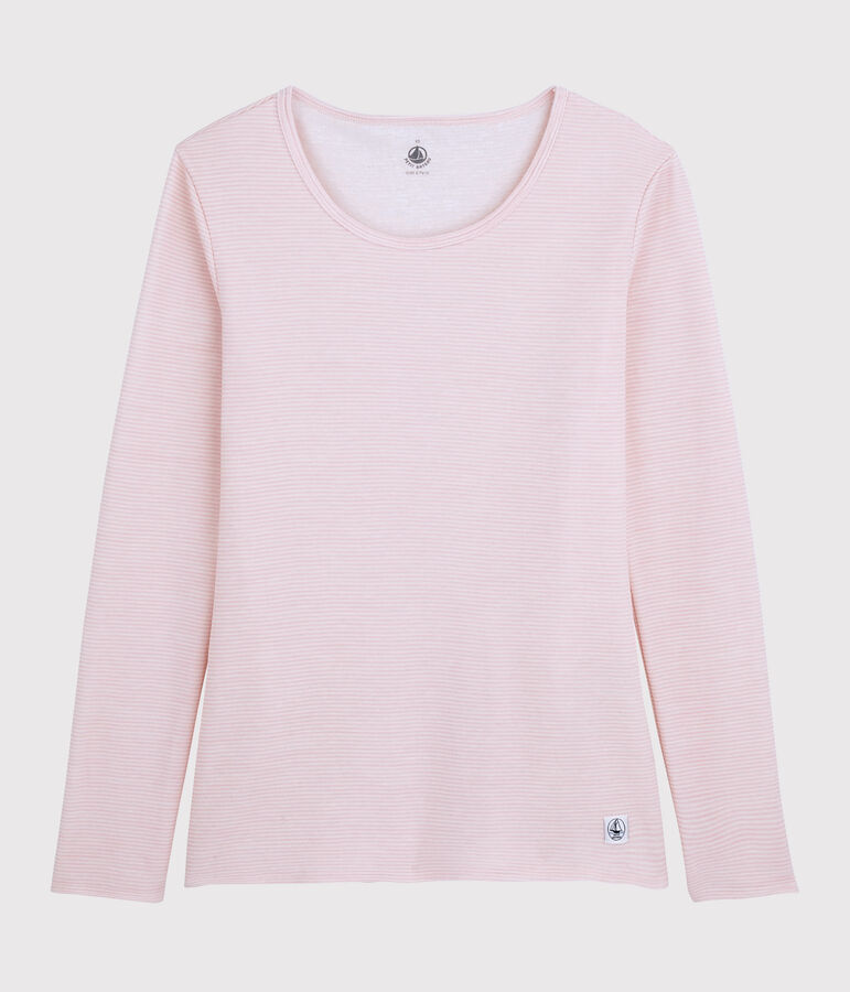 T-shirt in lana e cotone Donna rosa/bianco