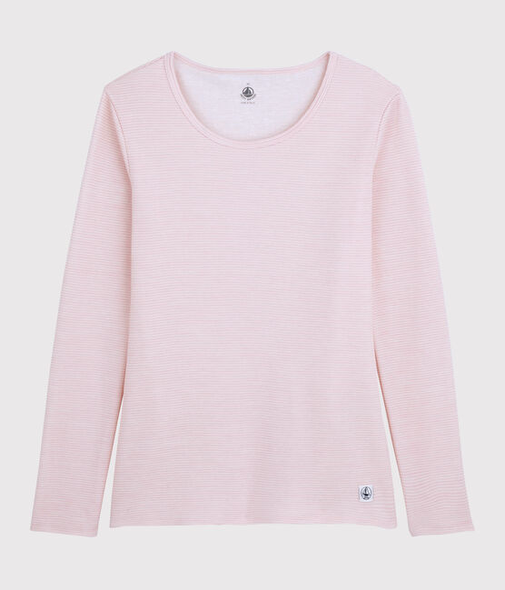 T-shirt in lana e cotone Donna rosa CHARME/bianco MARSHMALLOW