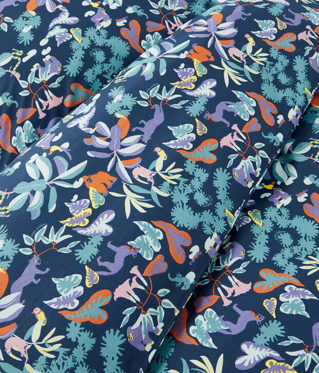 Completo biancheria da letto con motivo giungla in popeline blu/multicolore