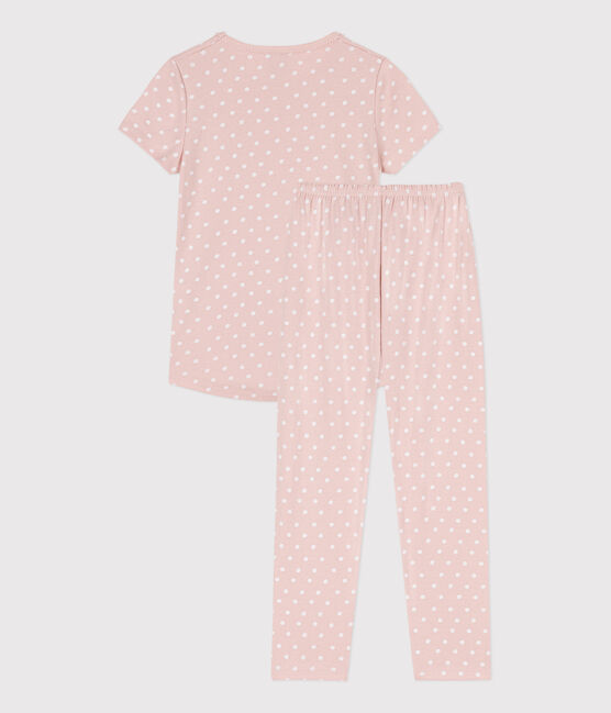 Pigiama bambina manica corta in cotone a pois SALINE/ MARSHMALLOW