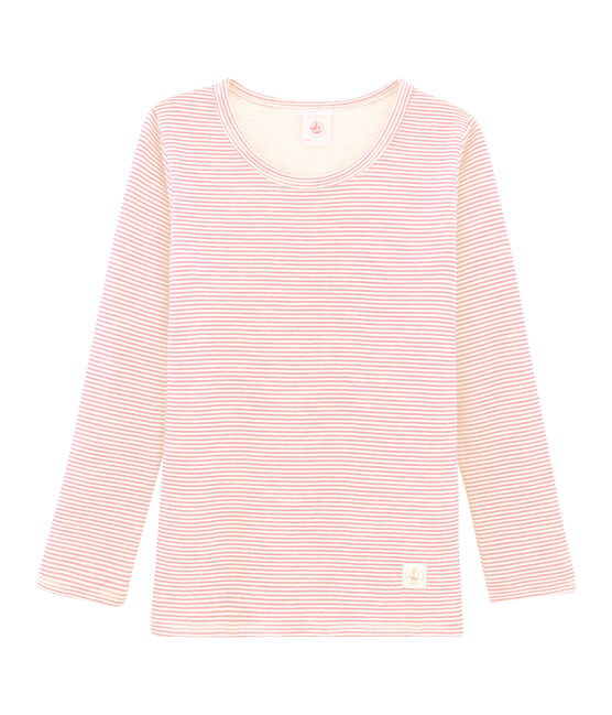 T-shirt a maniche lunghe in lana e cotone da bambino rosa CHARME/bianco MARSHMALLOW