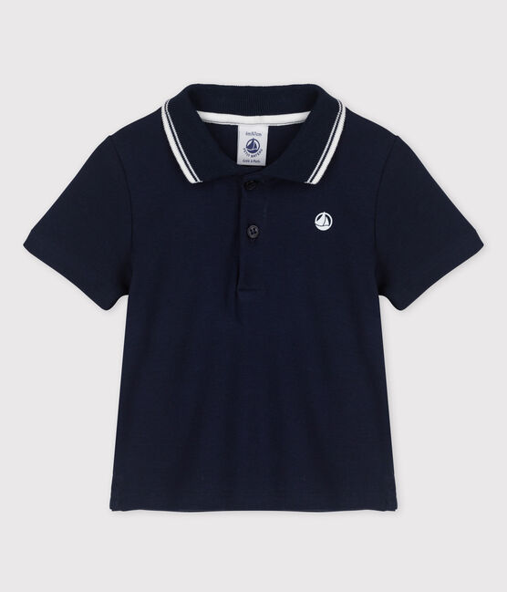 Polo a manica corta in costina bebè maschio blu SMOKING