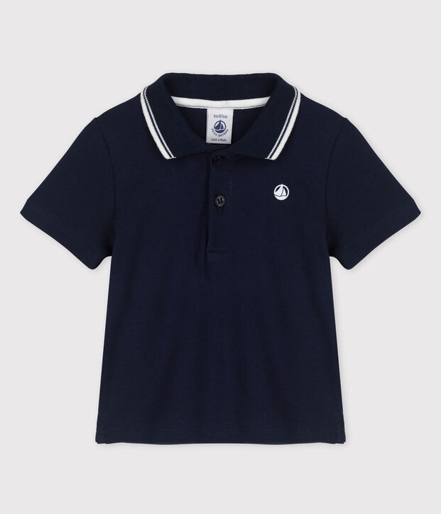 Polo a manica corta in costina beb&egrave; maschio blu