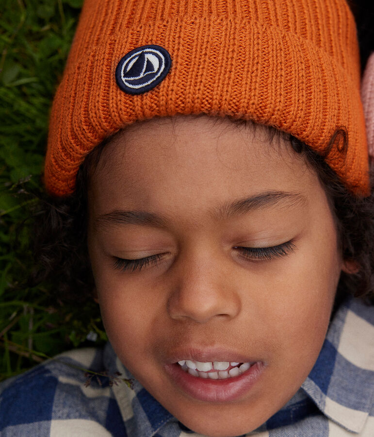 Cappello in maglia con fodera in pile bambino unisex marrone