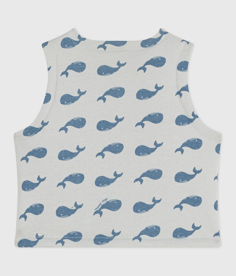 Cardigan senza maniche double face in cotone con stampa di balene neonato blu/blu