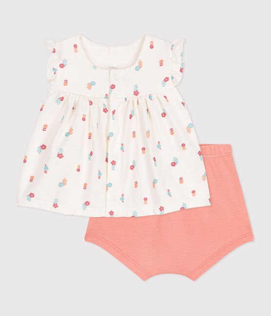 Completo nascita due pezzi in cotone con blusa a volant bianco MARSHMALLOW/bianco MULTICO