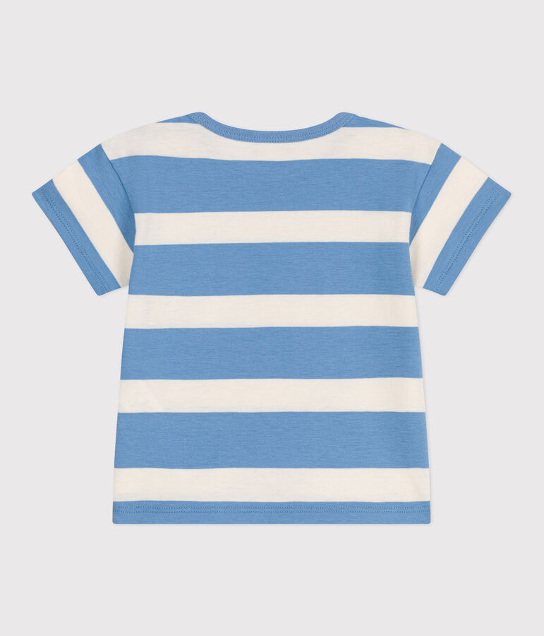 T-shirt a maniche corte in cotone a righe neonato blu/ecru