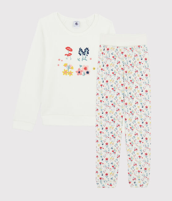 Pigiama bambina vita altta in spugna bouclette grattata bianco MARSHMALLOW/bianco MULTICO