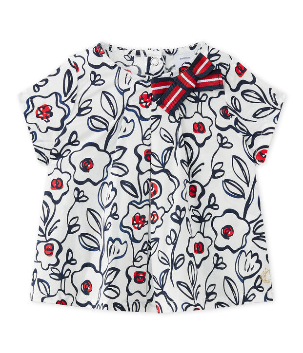 Blusa beb&eacute; bambina in popeline bianco/multicolore