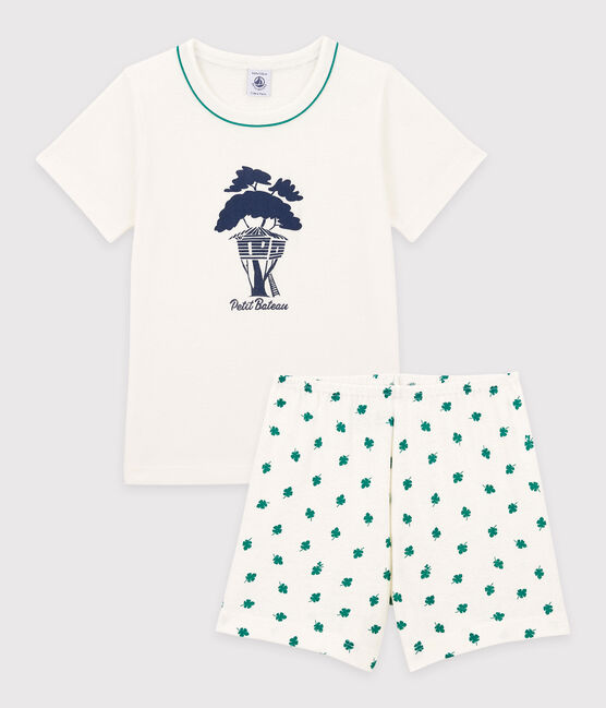 Pigiama corto albero bambino in lino/cotone bianco MARSHMALLOW/bianco MULTICO