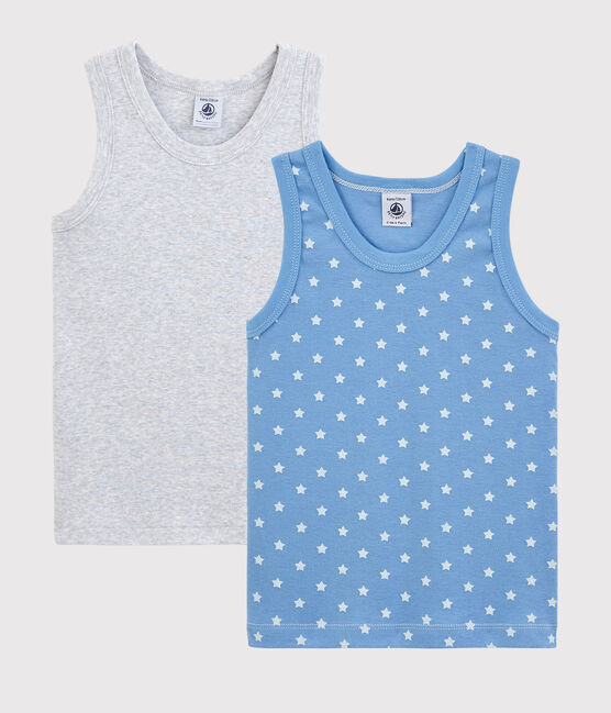 Confezione da 2 canottiere blu e grigio screziato bambino variante 1