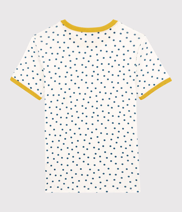 T-shirt girocollo a pois in cotone Donna bianco/blu