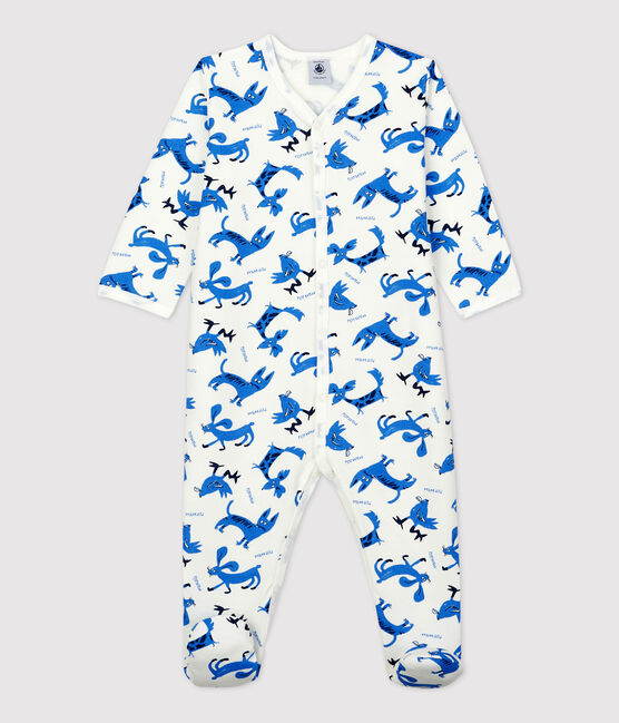 Tutina pigiama bebè fantasia in molleton bianco MARSHMALLOW/bianco MULTICO