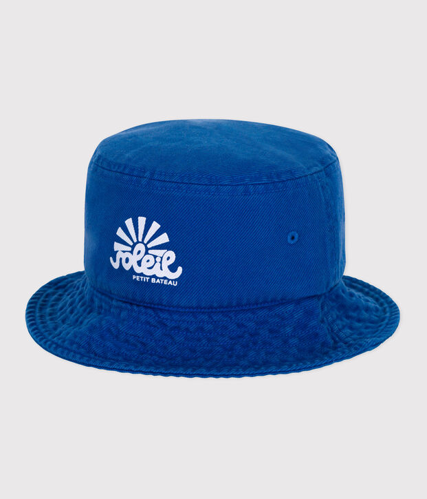 Cappellino alla pescatora in cotone tinta unita bambino blu