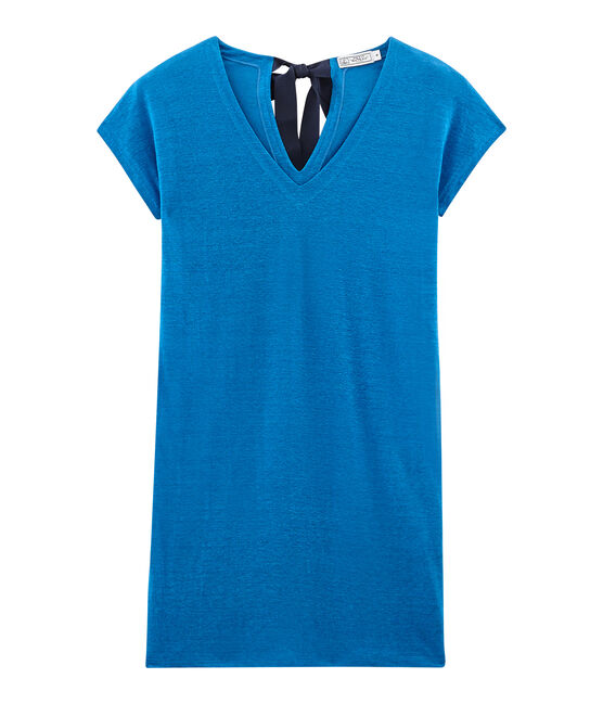 Abito maniche corte donna in lino blu RIYADH
