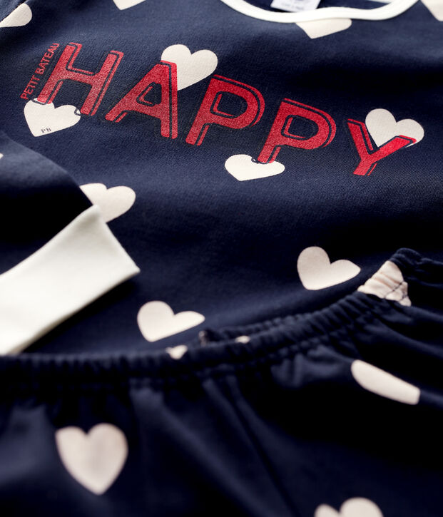 Pigiama bambina/bambino fantasia a cuori in molleton blu/bianco