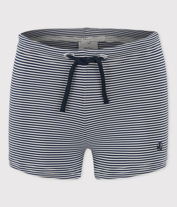 Shorts mare in materiale riciclato per beb&egrave; blu/bianco