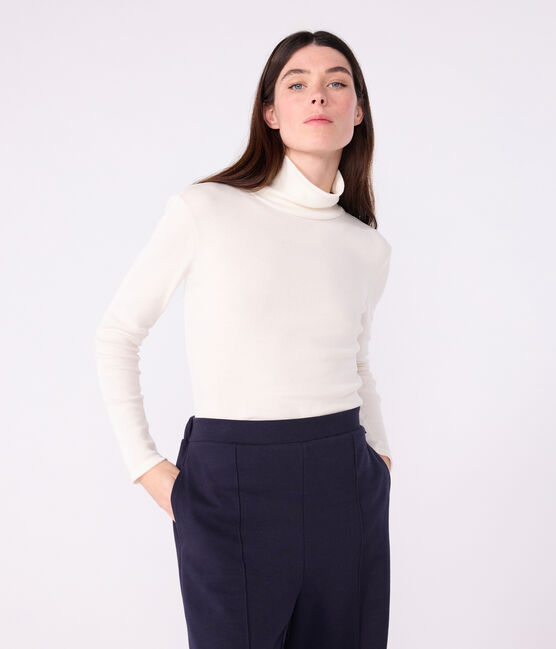 Dolcevita iconico in misto lana e cotone donna ecru MILK